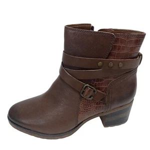 NIB Naturalizer Ringer Leather Round Toe Belted Ankle Boot Brown Size 10W Croc - Picture 1 of 15
