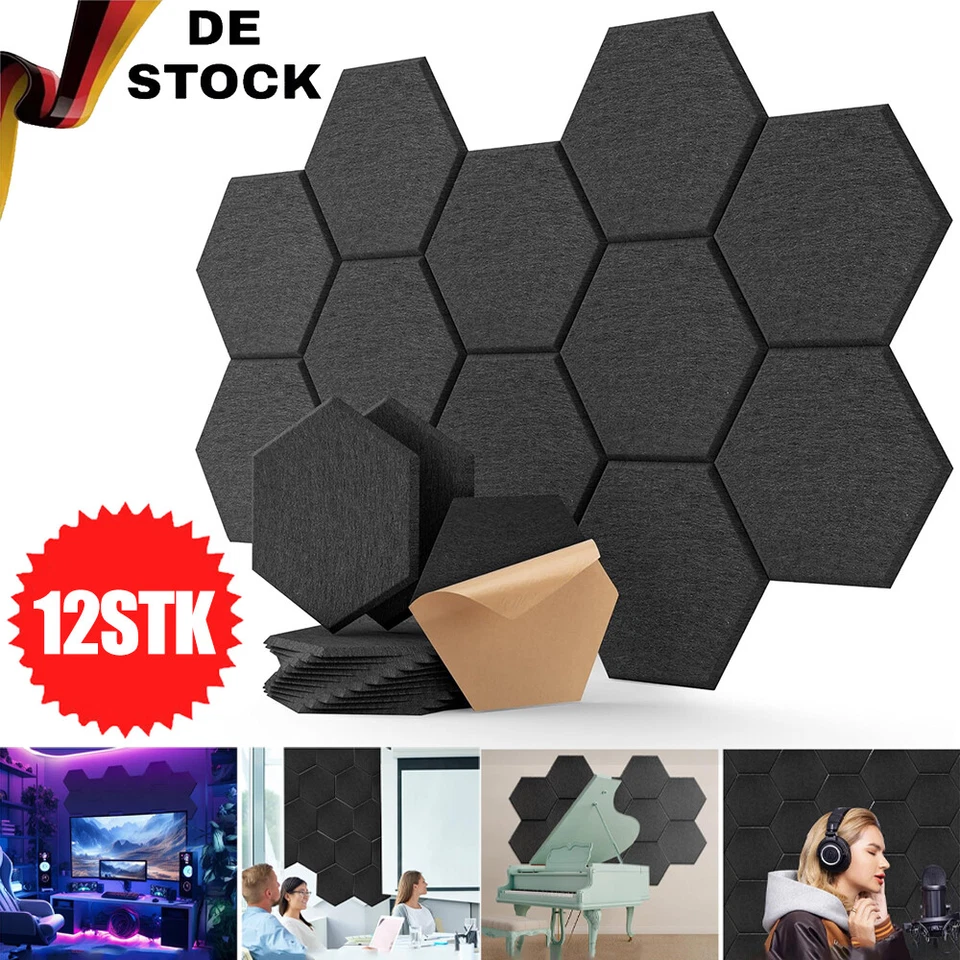 MARKENLOS Hexagon Akustikplatten Selbstklebend, Sonic Acoustics 12 Stücke Akustikpaneele