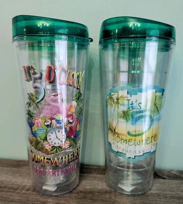 Margaritaville "Its 5 Oclock Somewhere" NUEVO Vasos Taza (2) Con Tapa 26 Oz Foto 1 de 4
