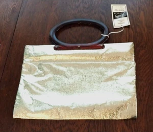 Lady’s Pride Gold Metallic Foil Folding Lucite Handle Purse Clutch New with Tags - Picture 1 of 8