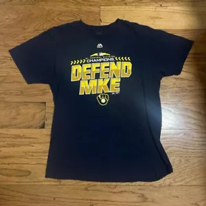 2018 Milwaukee Brewers Central Division Champions Majestic T-Shirt DEFEND MKE Q9 - Picture 1 of 4