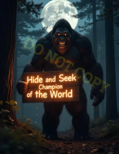 Sasquatch Big foot Art Print  Hide & Seek Artwork Fishing Cabin Wall Decor Gift - Picture 1 of 1