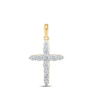 10K Yellow Gold Womens Round Diamond Cross Pendant 3/8 Cttw - Picture 1 of 2