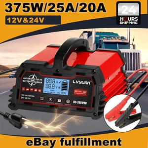 20A 25A 12V/24V Smart Car Battery Charger Pulse Repair Lead-Acid & 12V Lifepo4 - Foto 1 di 19