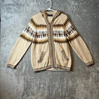 Chaqueta tejida de lana de alpaca Connection Little Llamas con capucha talla S marrón Foto 1 de 4