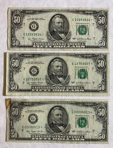 1977 $50 Federal Reserve STAR Notex3, CHICAGO - Picture 1 of 2