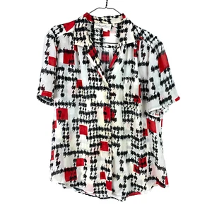 Vintage 80er Jahre formschön seidig Rad geometrisch Squiggles Knopfleiste Camp Hemd 14 - Bild 1 von 12