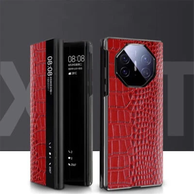 Genuine Leather Flip Case For Huawei Mate XT Crocodile Window View Smart Cover - Image 1 of 4