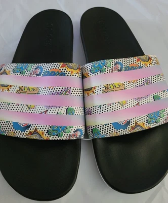 NUEVAS Sandalias Adidas Adilette Confort Slide Blancas Multicolor Goteo Unisex Talla 13 Foto 1 de 3