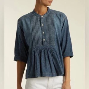 Current/Elliott Denim Stripe Pintuck Pleat Size 0 - Picture 1 of 9