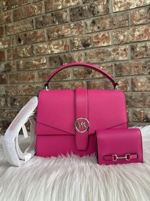 MICHAEL KORS GREENWICH MEDIUM FLAP SATCHEL AND WALLET DRAGONFRUIT PINK - Image 1 of 4