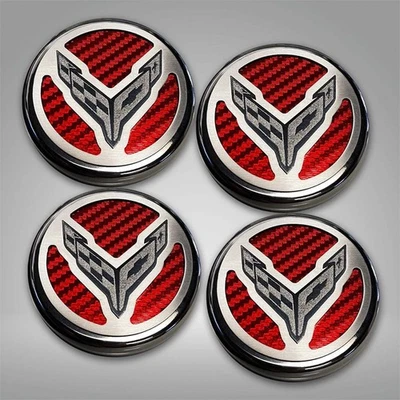 Juego de cubierta de tapa de fibra de carbono roja con bandera cruzada para Chevy Corvette C8 2020-22 cupé Foto 1 de 3