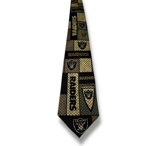 Oakland Las Vegas Raiders Tie Black Brown Plaid 3.75” x 57” Eagles Wings New - Picture 1 of 5
