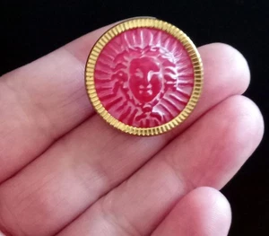 Vintage Red/Brass Greek Mythical Face Intaglio Style Clothing Button Unique - Picture 1 of 8