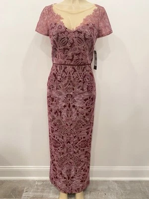 JS Collections Formal Gown Long SZ 2 Maroon Illusion Lace Wedding Guest Dress - Image 1 of 4