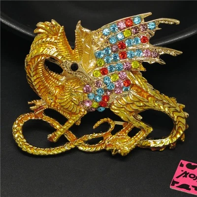 New Yellow Enamel Cool Dragon Magical Crystal Fashion Women Charm Brooch Pin - Image 1 of 4