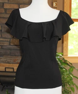 Blusa Top Para Mujer POLO Ralph Lauren Negra Hombro Descubierto Volantes GRANDE - Imagen 1 de 9