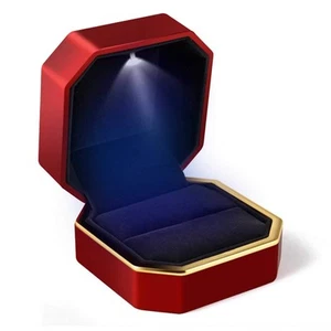 Luxury Ring Box, Square Velvet Wedding Ring Case Jewelry Gift Box with LED Li... - Picture 1 of 6