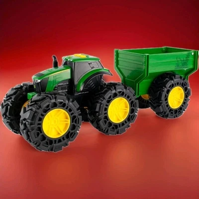 John Deere Kids Monster Treads Tractor Toy With Wagon Lights And Sounds, New! - Image 1 of 2