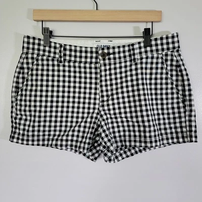 Pantalones cortos chinos de guinga negros para mujer 8 cuadros 100 % algodón Preppy Cottage azul marino antiguo Foto 1 de 4