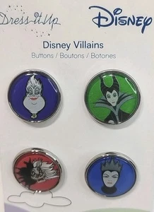 Dress It Up Buttons - Disney Villains - Ursula, Cruella, Evil Queen, Maleficent - Picture 1 of 3