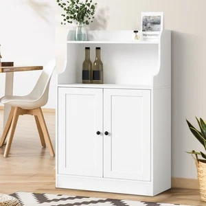 Oikiture Buffet Sideboard Cupboard Storage Cabinet 2 Doors Hallway Table White - Picture 1 of 10