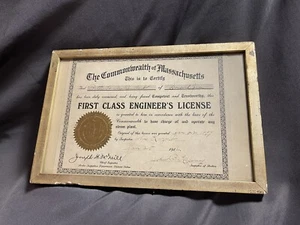 Antique Original Lemon Gold Frame w/ 1912 Engineer License  - Picture 1 of 13