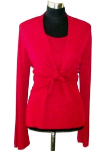 Eileen Fisher Top Gr. M Strickpullover burgunderrot vorne zum Binden Glockenärmel Cardigan 8 10 - Bild 1 von 10