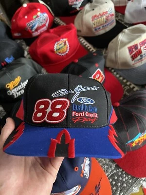 Vintage Dale Jarret #88 NASCAR Ford Racing SnapBack Hat With Red Wave - Image 1 of 4