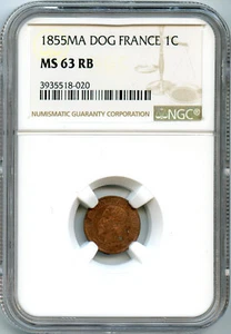 France Napoleon III 1 Centime 1855 MA Marseille NGC MS63 RB - Picture 1 of 2