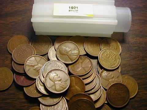 1921-P LINCOLN WHEAT CENT PENNY ROLL, all coins fine grade Cover
