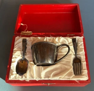 Rare Antique Japan 970 Sterling Silver 3 Piece Baby Set In Original Display Box - Picture 1 of 21
