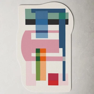 Hand Tufted Wool Rug Multi Color White Irregular Shape Area Rug Modern Carpets - Image 1 of 4