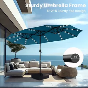 15FT Large Patio Umbrella with Solar Lights Double-Sided Outdoor Market Umbrella - Picture 1 of 8