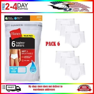 Hanes Men's Value Pack White Briefs, 6 Pack - Picture 1 of 8