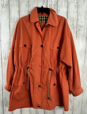 Burberrys Women VTG Large Drawstring Waist Jacket Hooded Plaid READ 90s 80s - Image 1 of 4