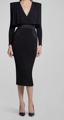 $601 Zhivago Women's Black Satin-Stitched Panel Capelet The Will Dress Size 6 - Image 1 of 4