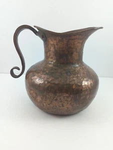 Vintage/Antique Handmade Hammered Copper Pitcher Scroll Primitive Jug Patina 7" - Picture 1 of 18