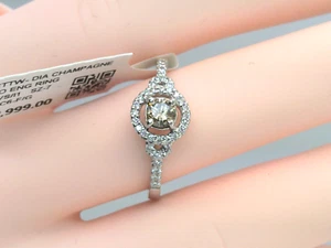 $3000- 18k WHITE GOLD CERTIFIED NATURAL CHAMPAGNE DIAMOND HALO ENGAGEMENT RING - Picture 1 of 18