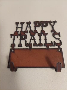 Small Rustic Western Key Rack Holder "HAPPY TRAILS" 2 Hooks  - Picture 1 of 1
