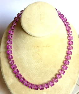 Purple Coloured Faceted Cube Bead Necklace. Length 19 Inches. - Picture 1 of 4