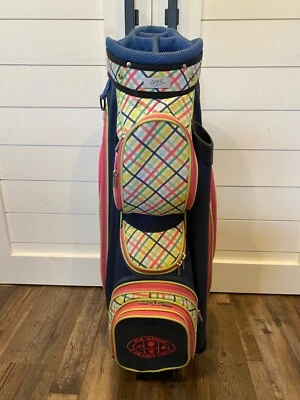 Glove It Cart Bag 8 Way Divider & Putter Well Plaid Blue peach yello Ladies Golf - Image 1 of 4