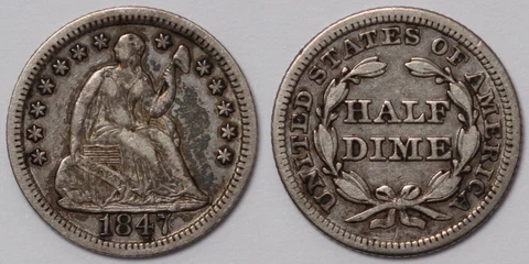 United States USA 1847 Seated Liberty Half Dime H10C World Silver Coin Cover