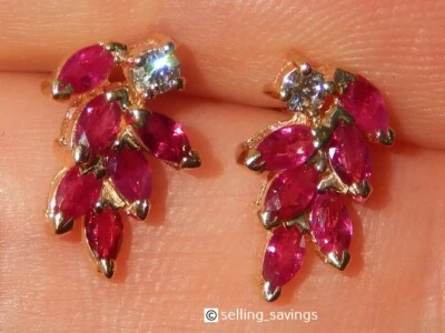 14K YELLOW GOLD EFFY 1.50 TCW RUBY & DIAMOND .55 INCH WATERFALL STUD EARRINGS - Image 1 of 4