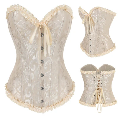 Women Sexy Overbust Boned Corset Lace Up Costume Burlesque Basque Top Plus Size - Image 1 of 4