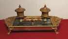 Rare French Antique Gilded Bronze And Marble Inkwell Empire Style Claw Feet 19th