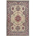 3'10"x6' Ivory Special Kazak Geometric Design Pure Wool Hand Knotted Rug R57081