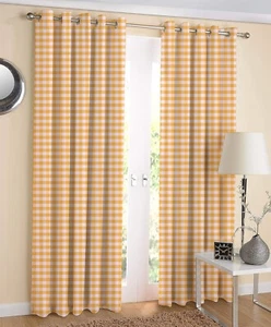 Cotton Checkered Door Curtain (Yellow, 4 x 7 ft) -Pack of 2 - Picture 1 of 1