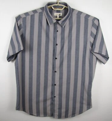 Fundamental Coast Para Hombre XL Gris Rayas Mezcla Algodón Manga Corta Botón Frontal Foto 1 de 3