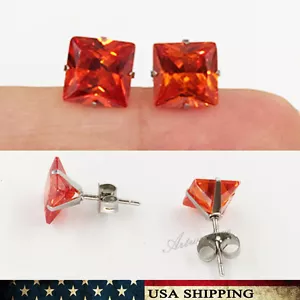 Pendientes de acero inoxidable cuadrados naranja de corte princesa de 3 mm-8 mm para hombre y mujer - Imagen 1 de 5
